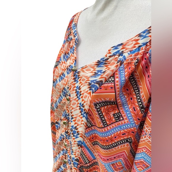 NY Collection Long Sleeve Blouse Faux Front Button Closure & Front Hem Tie SZ XL - Picture 3 of 7